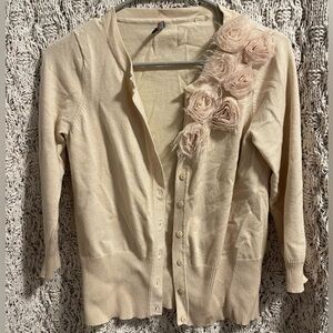 Cyrus Beige Cardigan with Floral Accents